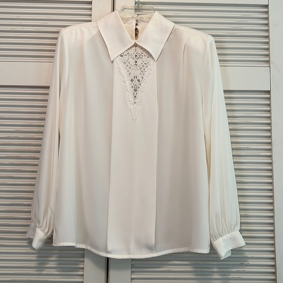 Christie & Jill Tops - Lace Inset Ivory Blouse